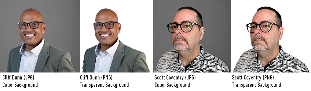 Headshot examples for Cliff Dunn and Scott Coventry